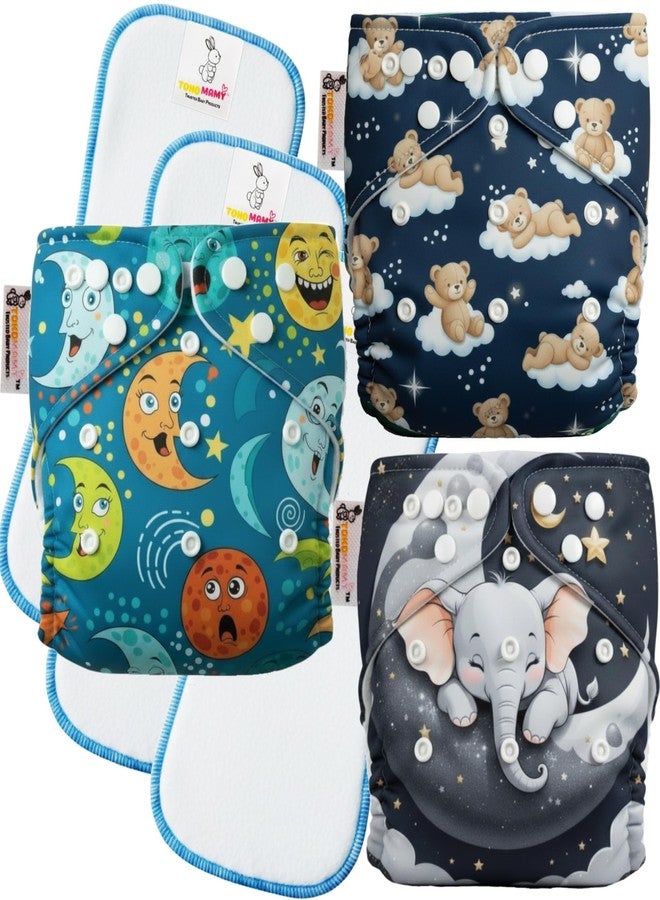 TOKOMAMY Reusable Cloth Diaper for Newborn Babies 0-3 Years (5-18kg) | Leakproof Washable Adjustable Pocket Cover Liner with 5-Layer Insert Pad | Rash-Free, (Pack of 3 Diaper + 3 Insert Pad) Free Size - Image 1