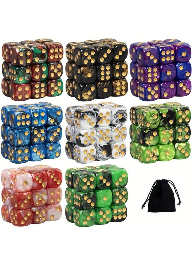 Black And Brown 18 Standard 16mm D6 Dice With Golden Pips Set Includes Bag - Image 1