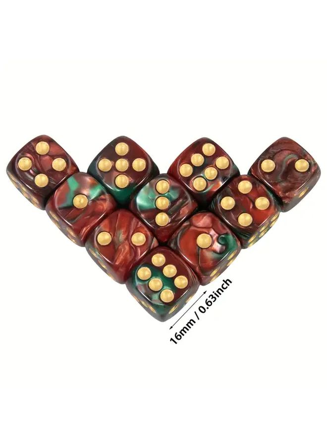 Black And Brown 18 Standard 16mm D6 Dice With Golden Pips Set Includes Bag - Image 2