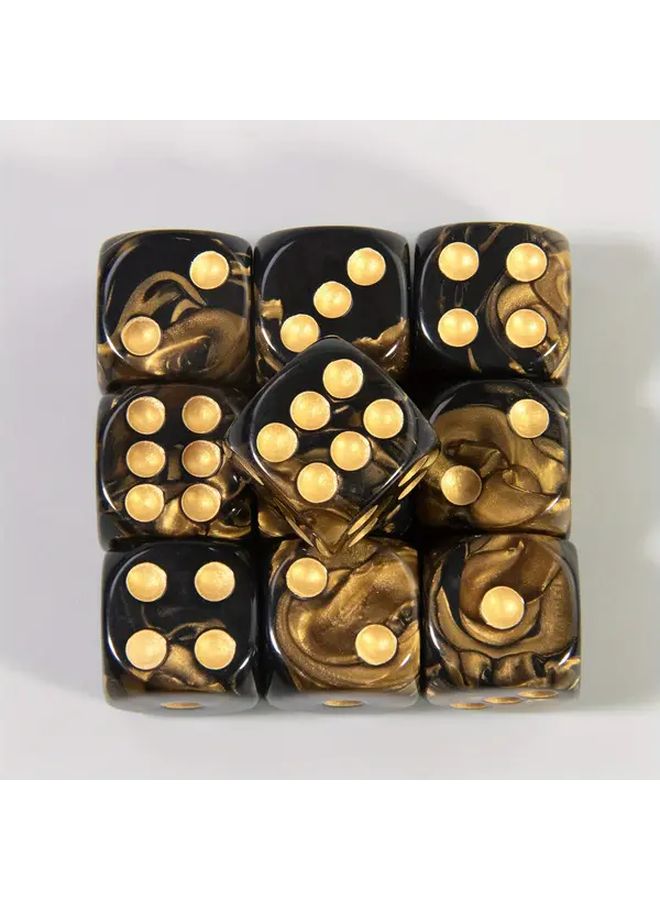 Black And Brown 18 Standard 16mm D6 Dice With Golden Pips Set Includes Bag - Image 5