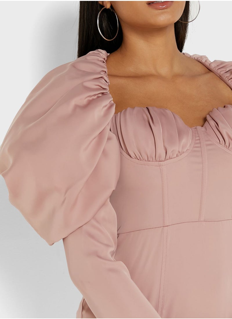 Miss Pap - Sweetheart Neck Puff Sleeve Dress - Image 1