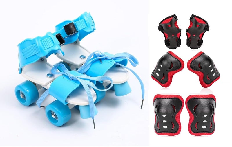 AUTHFORT Roller Skates for Girls Age Group 7-12 Years Adjustable Inline Skating Shoes with School Sport-Multi Colour (Blue NEE PAD) - Image 1