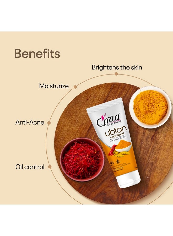 Qraa Ubtan Face Wash For All Skin Type With Turmeric & Saffron For Tan Removal Glow & Radiance Pack Of 2 X 100G - Image 3