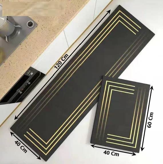 Deoxys 2 Piece Kitchen Rugs and Mats Set NonSlip Rubber Absorbent Kitchen MatsAntiSlip Floor MatsMachine WashableDining Room Entryway and Door Mat Set 120 40 cm 60 40 cm - Image 2