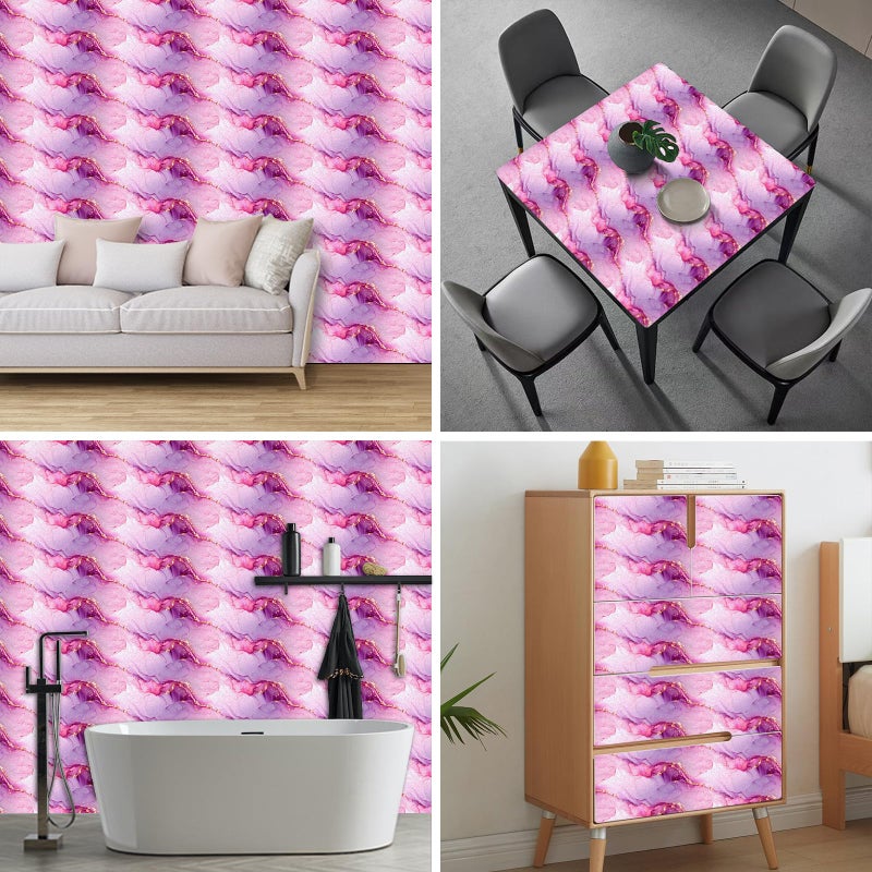 HOMETITUTE Pink Purple Marble Wallpaper Peel and Stick Ink Art Contact Paper Wall Paper Stick 118.1" x 17.7" Self Adhesive Removable Vinyl Wall Covering for Bedroom Vanity Accent Decor - Image 5