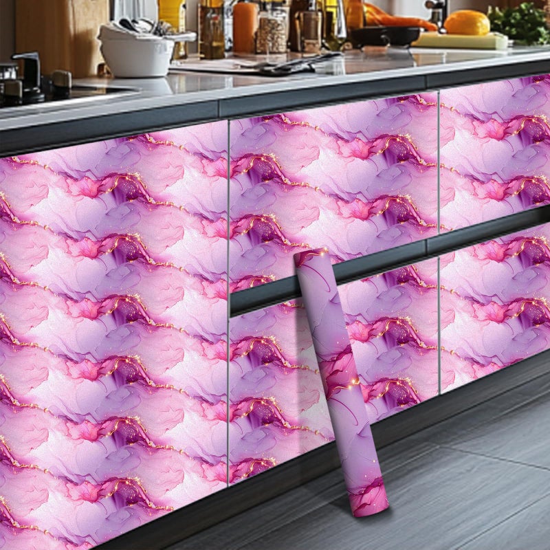 HOMETITUTE Pink Purple Marble Wallpaper Peel and Stick Ink Art Contact Paper Wall Paper Stick 118.1" x 17.7" Self Adhesive Removable Vinyl Wall Covering for Bedroom Vanity Accent Decor - Image 4