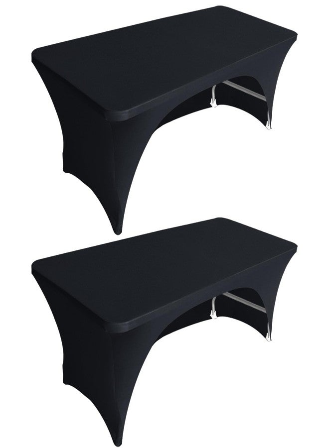 Eurmax USA Spandex Table Cover 6 ft. Fitted 30+ Colors Polyester Tablecloth Stretch Spandex Table Cover-Table Toppers,6 FT Table Cover Open Back (Black,2 Pack) - Image 1