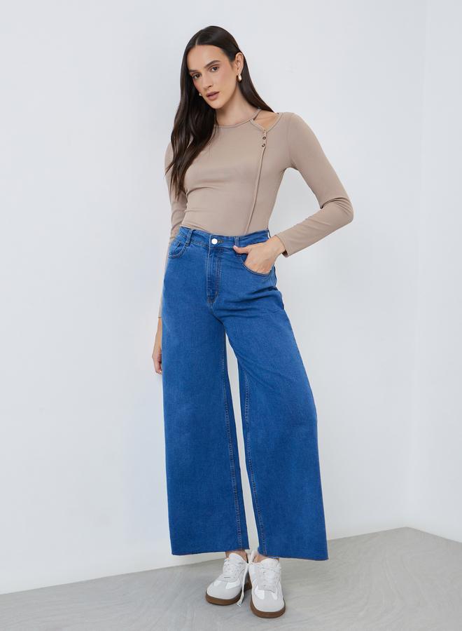 Styli Brown Ribbed Knit Top with Cut-Out Detail - Image 5