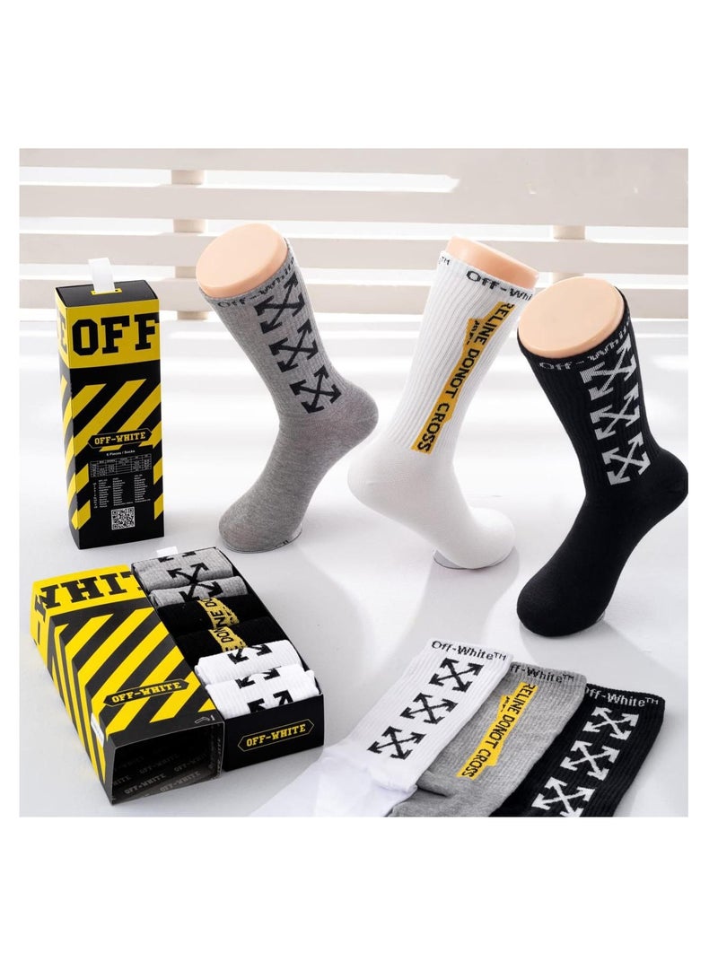 OFF-WHITE Long Socks Set – 6-Pack  Premium Cotton Comfort , Unisex Stylish Design- One Size Fits