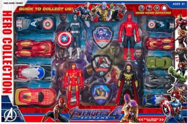 مجموعة سيارات أبطال الحركة - 14 قطعة معدنية مع شخصيات أبطال خارقين، تصميم واقعي، لعبة ممتعة وهواية قابلة للتجميع للأطفال والكبار