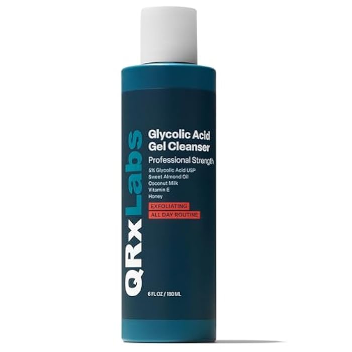 QRxLabs Glycolic Acid Face Wash Gel Cleanser - Ingrown Hair Relief & Dark Spot Correction Facial Exfoliator - Oil Control Cleanser - Unscented, 6 Fl Oz - Image 1