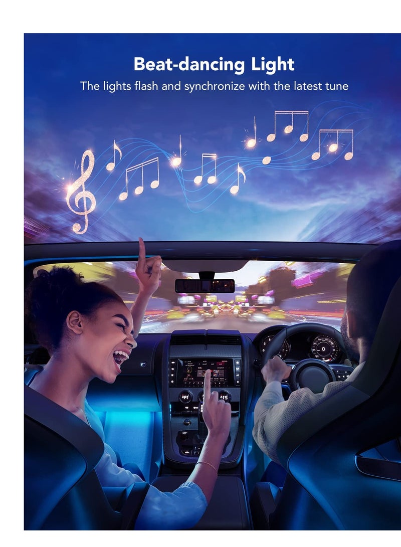 SYOSI 4PCS Waterproof Car Interior LED Strip Lighting, 2-Line Design RGB Car Light Kit APP Control Under Dash LED Lighting with Charger Waterproof RGB Strip Car Decorative LED Strip for Car Interior - Image 5