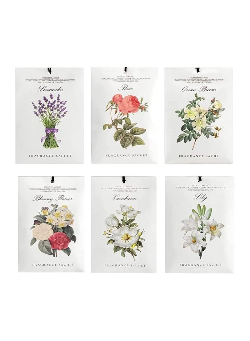 6Pcs Scented Sachets Wardrobe Fresheners Odor Remover Long Lasting Natural Fragrance for Home Car Drawers Closets Lavender Rose Jasmine - Image 1