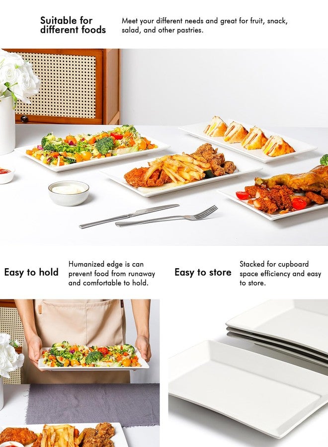 AISBUGUR 13" Serving Platters and Trays, White Serving Platters Set of 4, Large Platters for Serving Food Party, Daily and Entertaining, Ceramic Rectangular Plates for Steak, Taco, Snack, Appetizer - Image 4