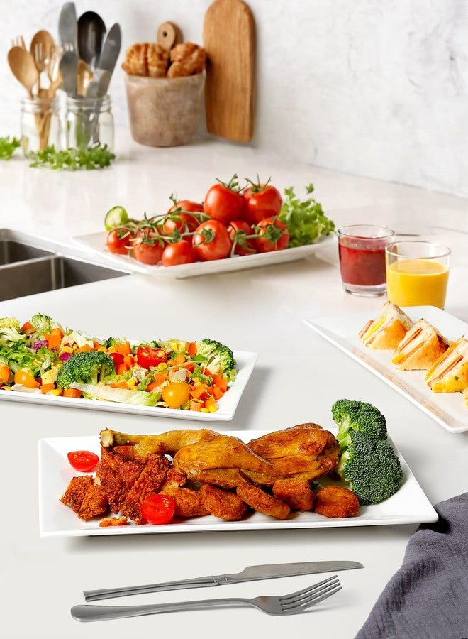AISBUGUR 13" Serving Platters and Trays, White Serving Platters Set of 4, Large Platters for Serving Food Party, Daily and Entertaining, Ceramic Rectangular Plates for Steak, Taco, Snack, Appetizer - Image 3