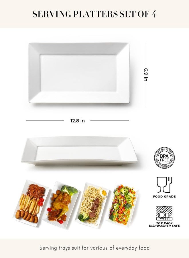 AISBUGUR 13" Serving Platters and Trays, White Serving Platters Set of 4, Large Platters for Serving Food Party, Daily and Entertaining, Ceramic Rectangular Plates for Steak, Taco, Snack, Appetizer - Image 2