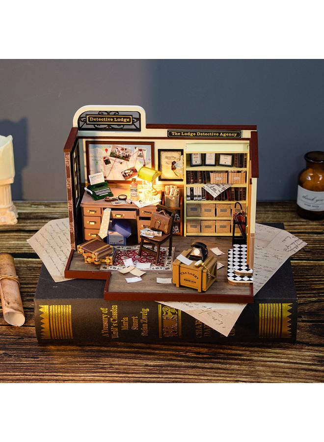 الأزرق جي دبليو Hongda Diy House Magic Detective Agency 3D مشهد تجميع ثلاثي الأبعاد نموذج معماري للبالغين لعبة تخفيف الضغط هدية - Image 5