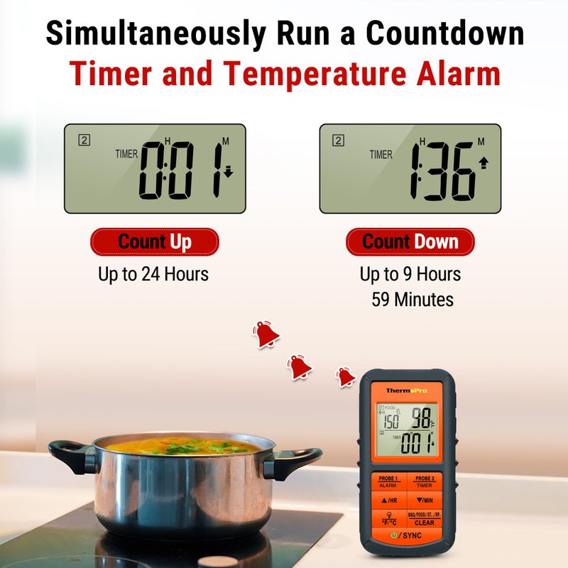 ThermoPro TP08 500FT Wireless Meat Thermometer for Grilling Smoker BBQ Grill Oven Thermometer with Dual Probe Kitchen Cooking Food Thermometer - Image 5