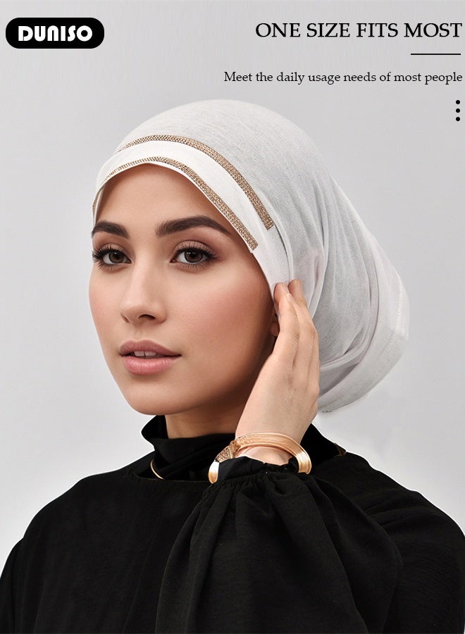 DUNISO Women Hijab Undercap Fashion Solid Color Hijab Tube Premium Headwear Soft Lady Long Hijab Scarf Lightweight Breathable Hot Diamond Islamic Muslim Hijab for Women Girls  - Image 3