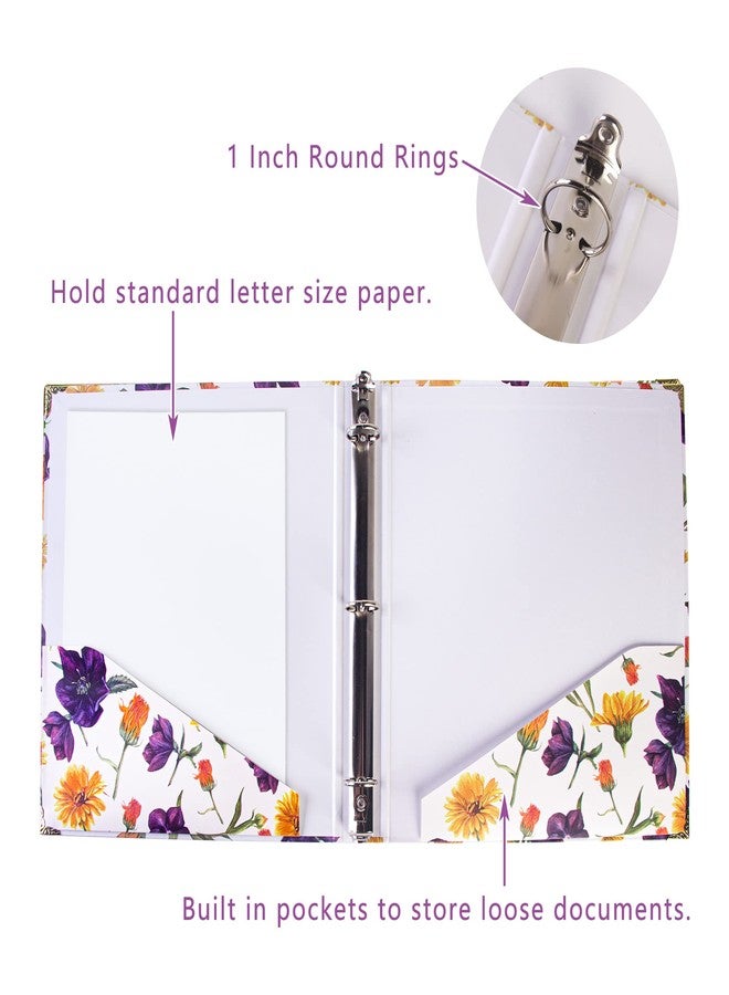 Saderoy Floral 3 Ring Binder with 1” Rings, Holds 8.5'' x 11'' Letter Size, 200 Sheet Capacity, Cute Decorative Hardcover Binder for Office School Home, 2 Packal - Image 3