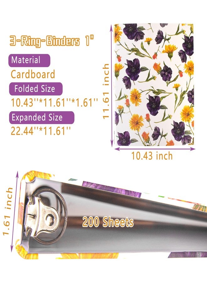 Saderoy Floral 3 Ring Binder with 1” Rings, Holds 8.5'' x 11'' Letter Size, 200 Sheet Capacity, Cute Decorative Hardcover Binder for Office School Home, 2 Packal - Image 2