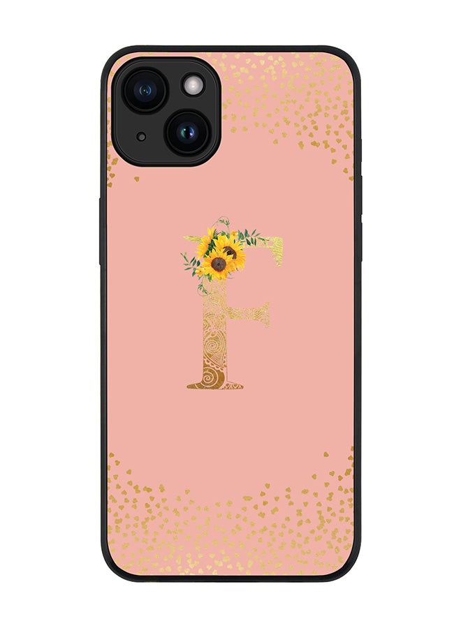 Stylizedd Cover for iPhone 15 Case Rugged Black Slim fit Flexible Protective Phone CasesCustom Monogram Initial Letter Floral Pattern Alphabet - F (Rose Pink) - Image 1