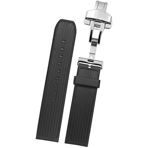DBLACK ''VITO'' 22mm Rubber Watch Strap with Butterfly Lock, Sleek Line Design, Soft, Flexible & Waterproof Watch Belt (Choose Your Size, Black) (Black, 22mm) - Image 1