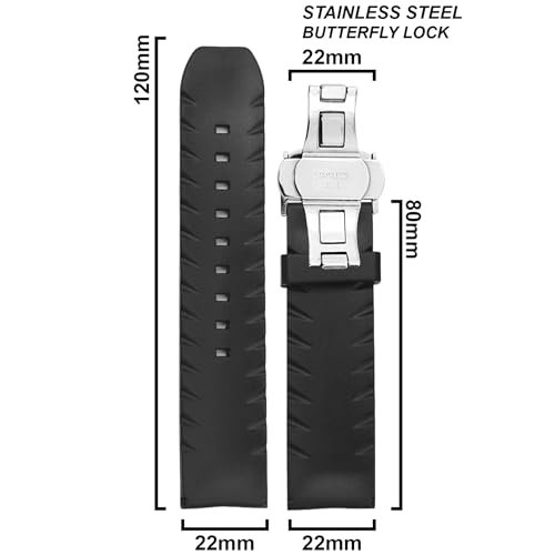 DBLACK ''VITO'' 22mm Rubber Watch Strap with Butterfly Lock, Sleek Line Design, Soft, Flexible & Waterproof Watch Belt (Choose Your Size, Black) (Black, 22mm) - Image 2