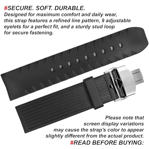 DBLACK ''VITO'' 22mm Rubber Watch Strap with Butterfly Lock, Sleek Line Design, Soft, Flexible & Waterproof Watch Belt (Choose Your Size, Black) (Black, 22mm) - Image 5