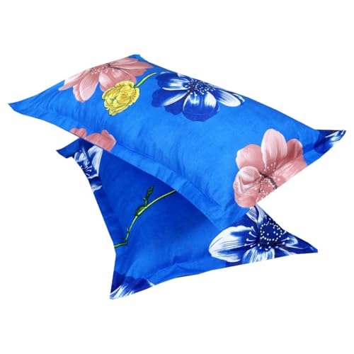 ROMEE Elegant Floral Printed Glace Cotton Double Bedsheet, 144 TC Soft Feel, Queen Size (90 x 100 Inches), with 2 Pillow Covers, Blue - Image 4
