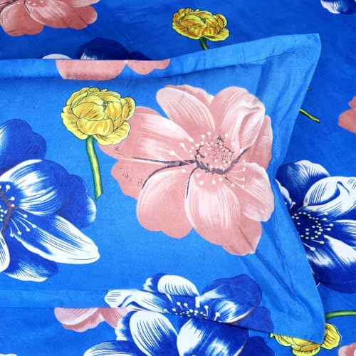ROMEE Elegant Floral Printed Glace Cotton Double Bedsheet, 144 TC Soft Feel, Queen Size (90 x 100 Inches), with 2 Pillow Covers, Blue - Image 3