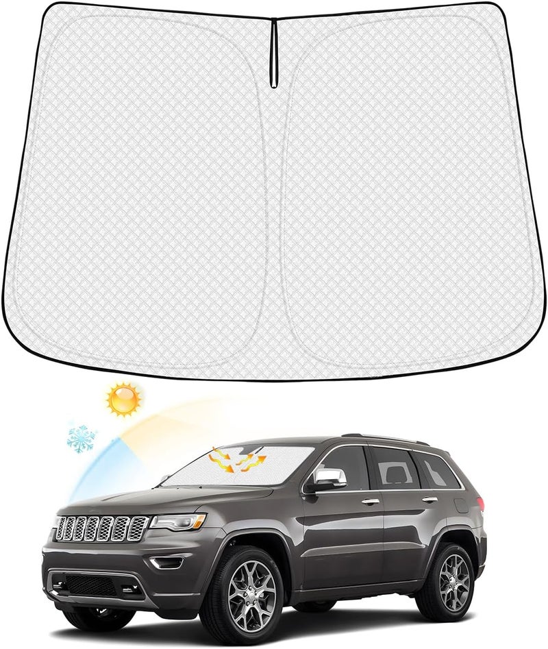 Canvcle Windshield Sun Shade for Jeep Grand Cherokee 2011-2021 (Not for Jeep Cherokee & Grand Cherokee L) Thicken 6-Layer Foldable Front Window Sunshade Cover Sun Visor UV Rays Keep Vehicle Cool - Image 1