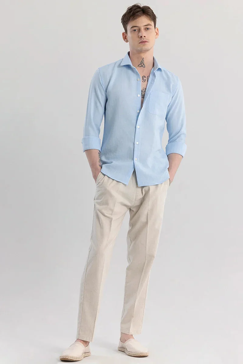 SNITCH Light Blue Striped Long Sleeve Slim Fit Casual Shirt