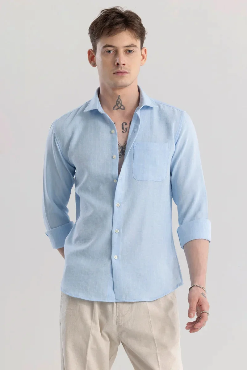 SNITCH Light Blue Striped Long Sleeve Slim Fit Casual Shirt
