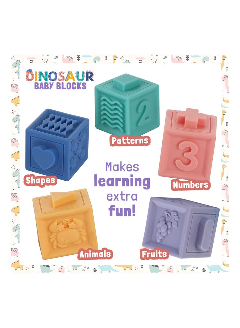 Excefore Sorting Stacking Toys, Soft Building Blocks for Toddlers Babies Montessori Toys, Teething & Squeezing Dinosaur Toys for Boys Girls Infant - Image 5