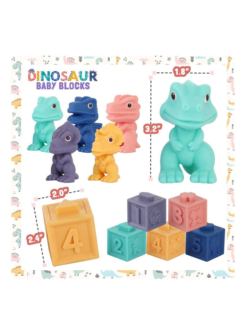 Excefore Sorting Stacking Toys, Soft Building Blocks for Toddlers Babies Montessori Toys, Teething & Squeezing Dinosaur Toys for Boys Girls Infant - Image 3