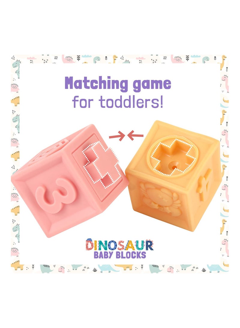 Excefore Sorting Stacking Toys, Soft Building Blocks for Toddlers Babies Montessori Toys, Teething & Squeezing Dinosaur Toys for Boys Girls Infant - Image 4