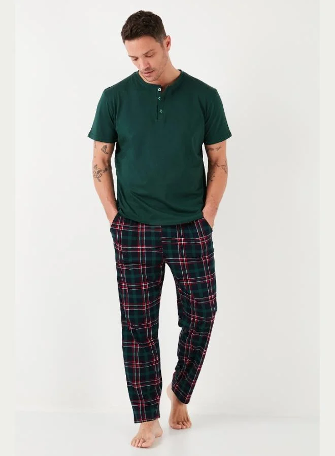 Buratti  Buratti Plaid Cotton Elastic Waist Regular Fit Short Sleeve Pajama Set Men's PAJAMAS SET 6572004 for Men | Best Price UAE