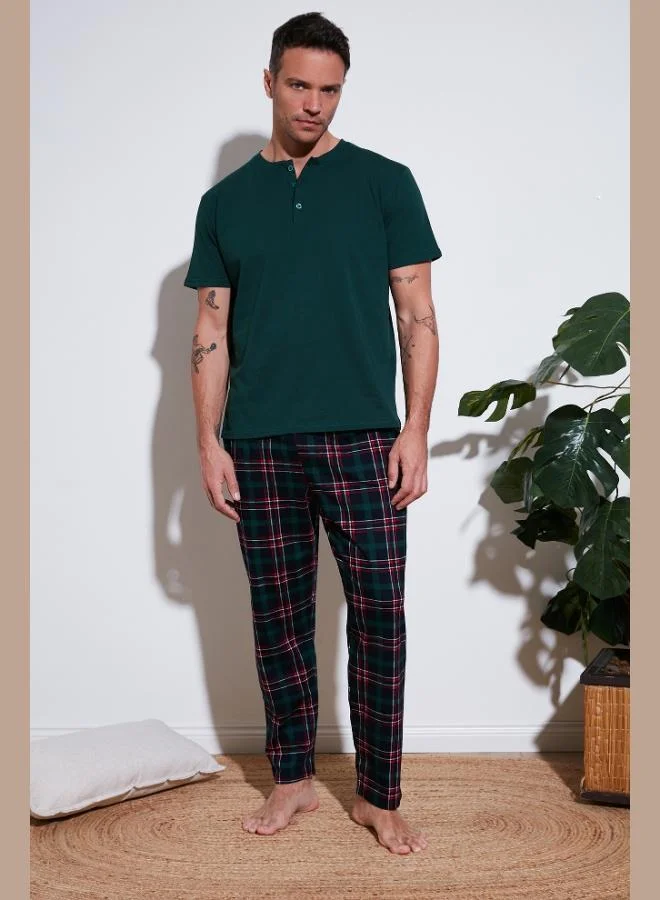 Buratti Plaid Cotton Elastic Waist Regular Fit Short Sleeve Pajama Set Men's PAJAMAS SET 6572004