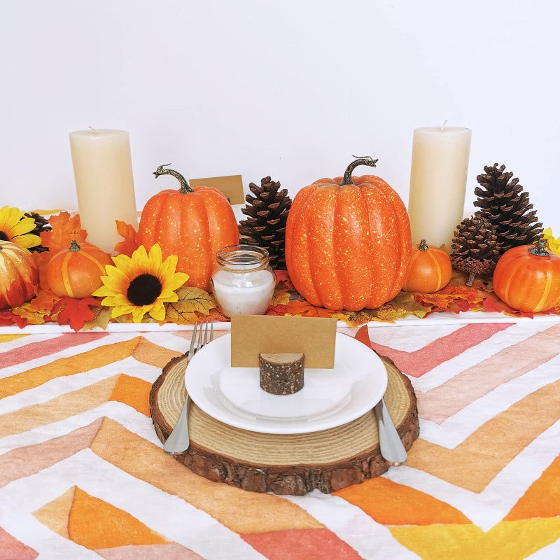 Winlyn Winlyn 7 Pcs Assorted Artificial Orange Pumpkins Harvest Decorative Pumpkins Foam Pumpkins for Farmhouse Rustic Fall Thanksgiving Halloween Tabletop Centerpiece Mantel Shelf Kitchen Decoration  - Image 3