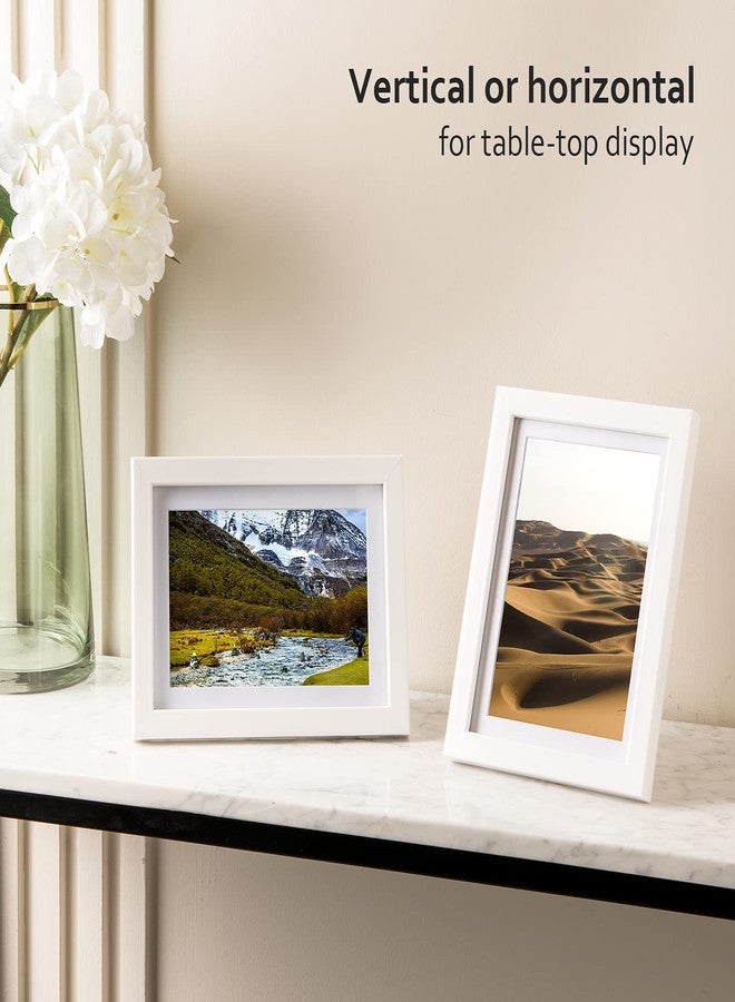 KINLINK إطارات صور كينلينك 5x7 بيضاء، إطارات صور بزجاج حقيقي للصور مقاس 4x6 مع إطار داخلي أو 5x7 بدون إطار داخلي، إطارات صور من الخشب المركب للتعليق على الطاولة أو الحائط، مجموعة من 4 قطع - Image 4