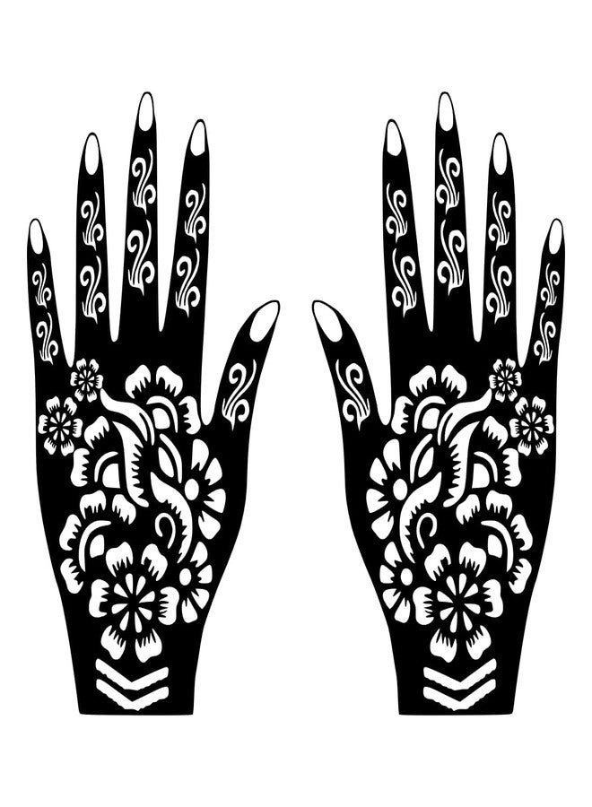 Komstec Modern Finger Henna Pattern Mehndi Stencil for Palm and Finger One Set for Both Hand - Image 1