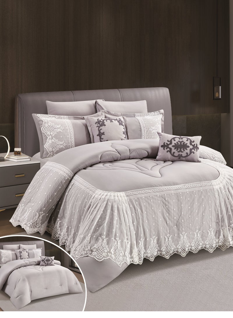 أورز لحاف 8 قطع دانتيل للعروس بحشوه مغاط كشكش دانتيل ثقيل - Image 1