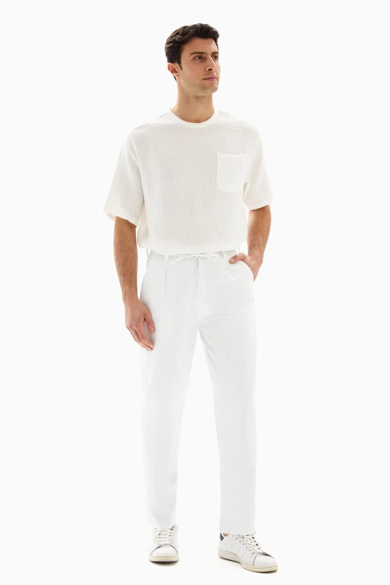 Wecre8 White Drawstrings Slim Trousers By WECRE8