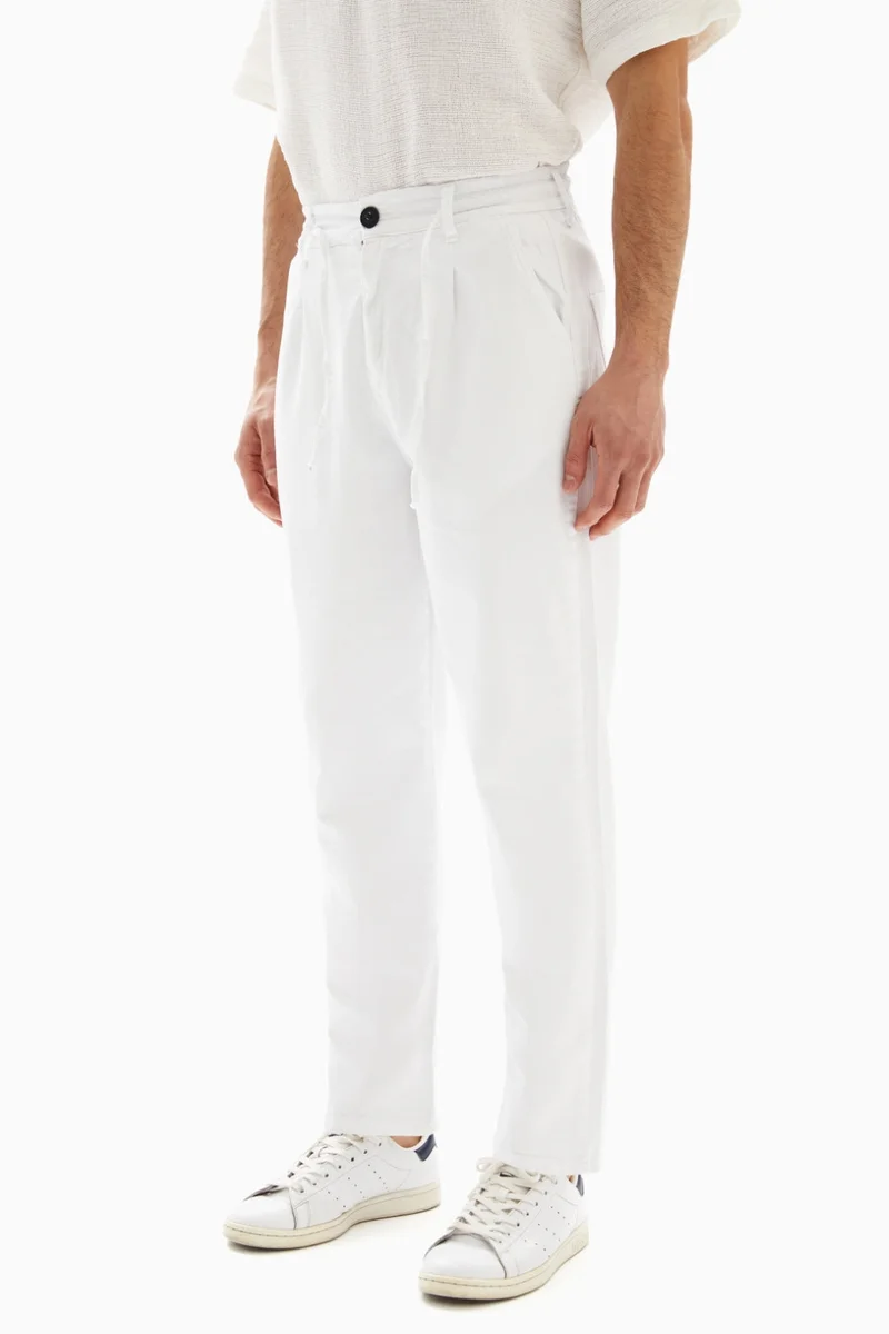 Wecre8 White Drawstrings Slim Trousers By WECRE8