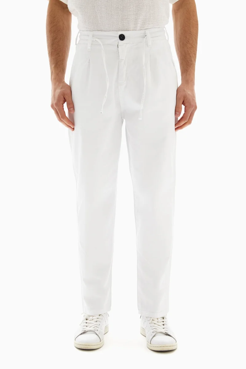 Wecre8 White Drawstrings Slim Trousers By WECRE8