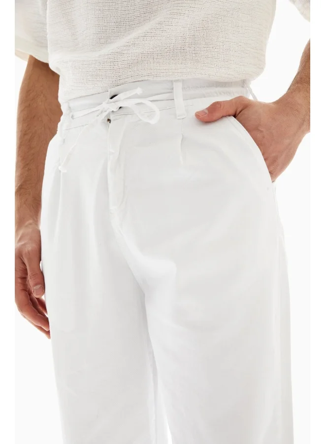 Wecre8 White Drawstrings Slim Trousers