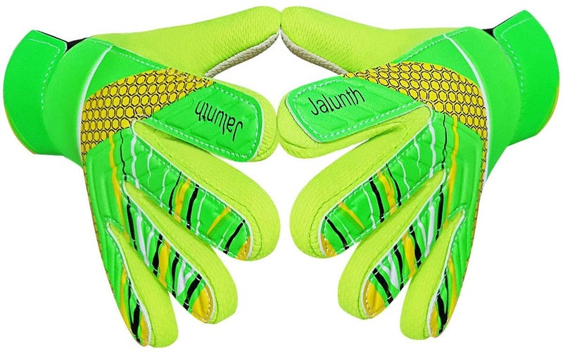 Jalunth Goalkeeper Goalie Soccer Gloves Kids Youth Goal Keeper Field Player Glove Boys Girls Ages 4-6 Years Old Anti-Slip Latex Palm Soft Pu Hand Back Green Size 5 - Image 1