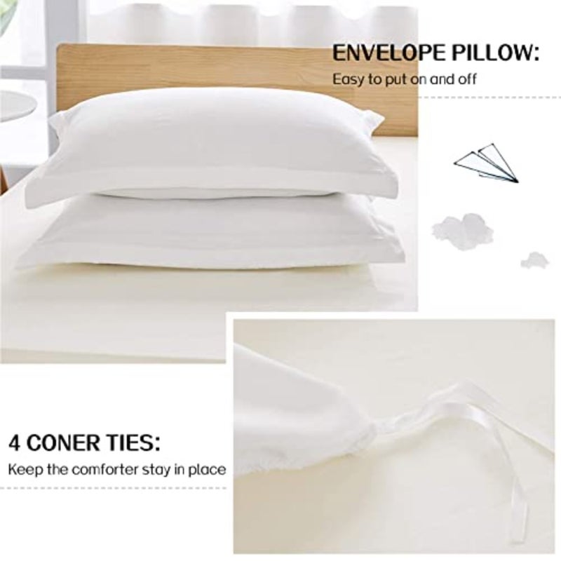 Duvet Cover, Washed Microfiber Size Duvet Cover Set, Solid Color - Soft and Breathable with Zipper Closure and Corner Ties - Image 5