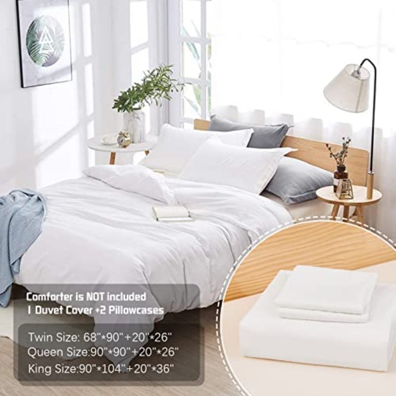 Duvet Cover, Washed Microfiber Size Duvet Cover Set, Solid Color - Soft and Breathable with Zipper Closure and Corner Ties - Image 2